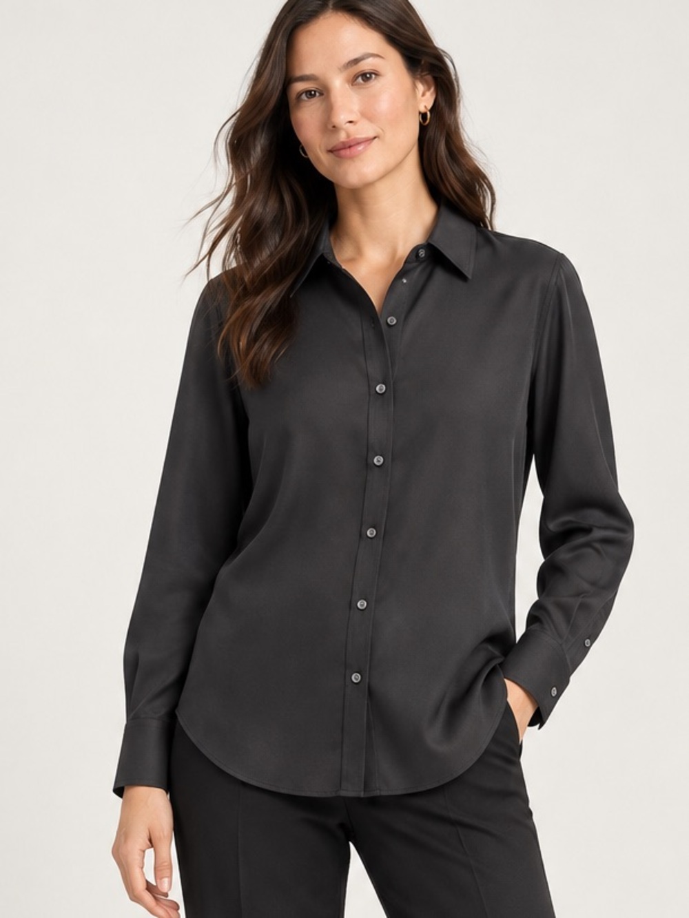 Banana Republic Dillon Classic Fit Black Button Down Shirt Blouse - Size Medium